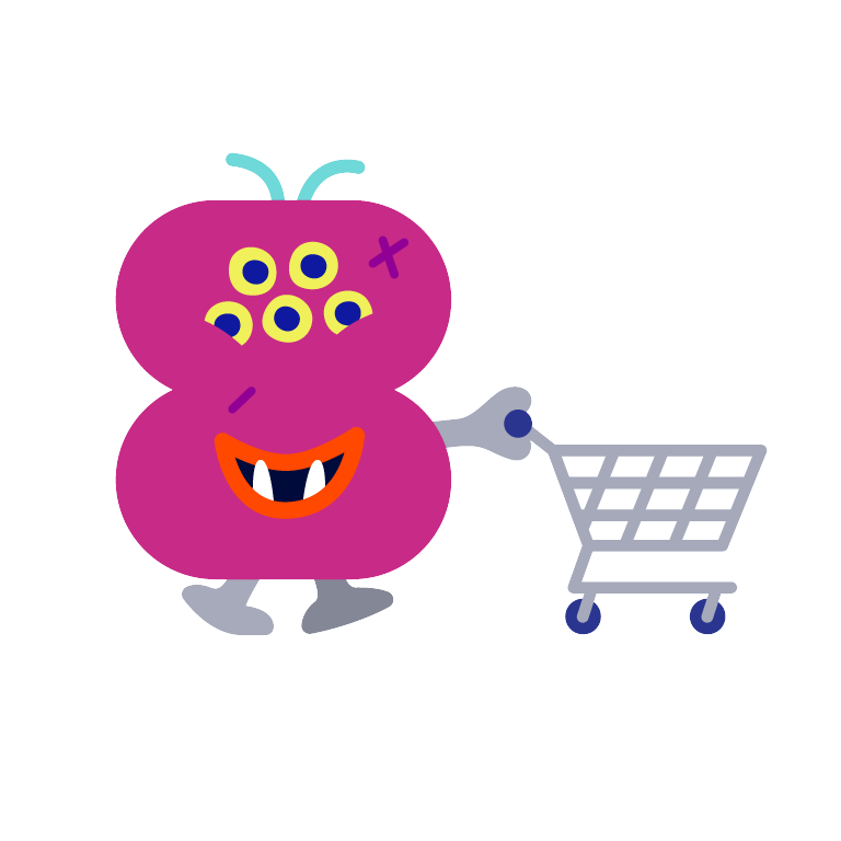 Mr Five Eyes pushing a shopping trolley