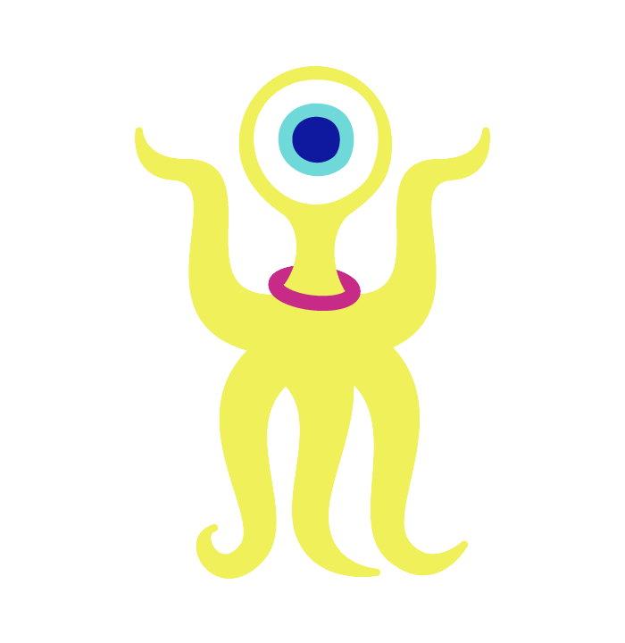 Miss Octopus with two tendrils facing upward