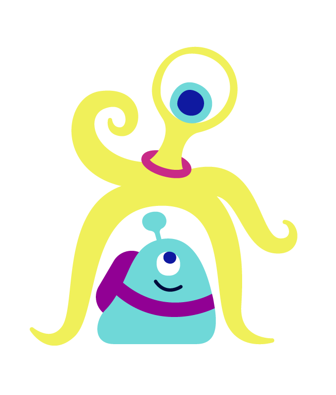 Miss Octopus standing over Miss Blobby Blue